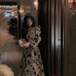 puff sleeve floral maxi dress